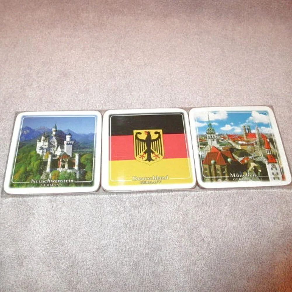 Germany Souvenir Drink Coasters Set Of 6 Munchen Berlin Rhein Scenic Places NEW